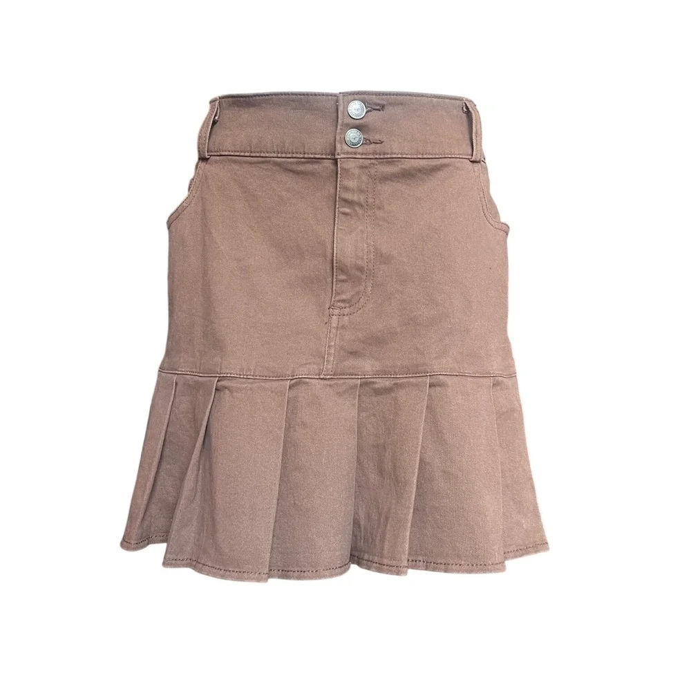 Hollister Y2K Ruffle Mini Skirt Size M‎ Twee Preppy Indie 90s Western Boho Brown